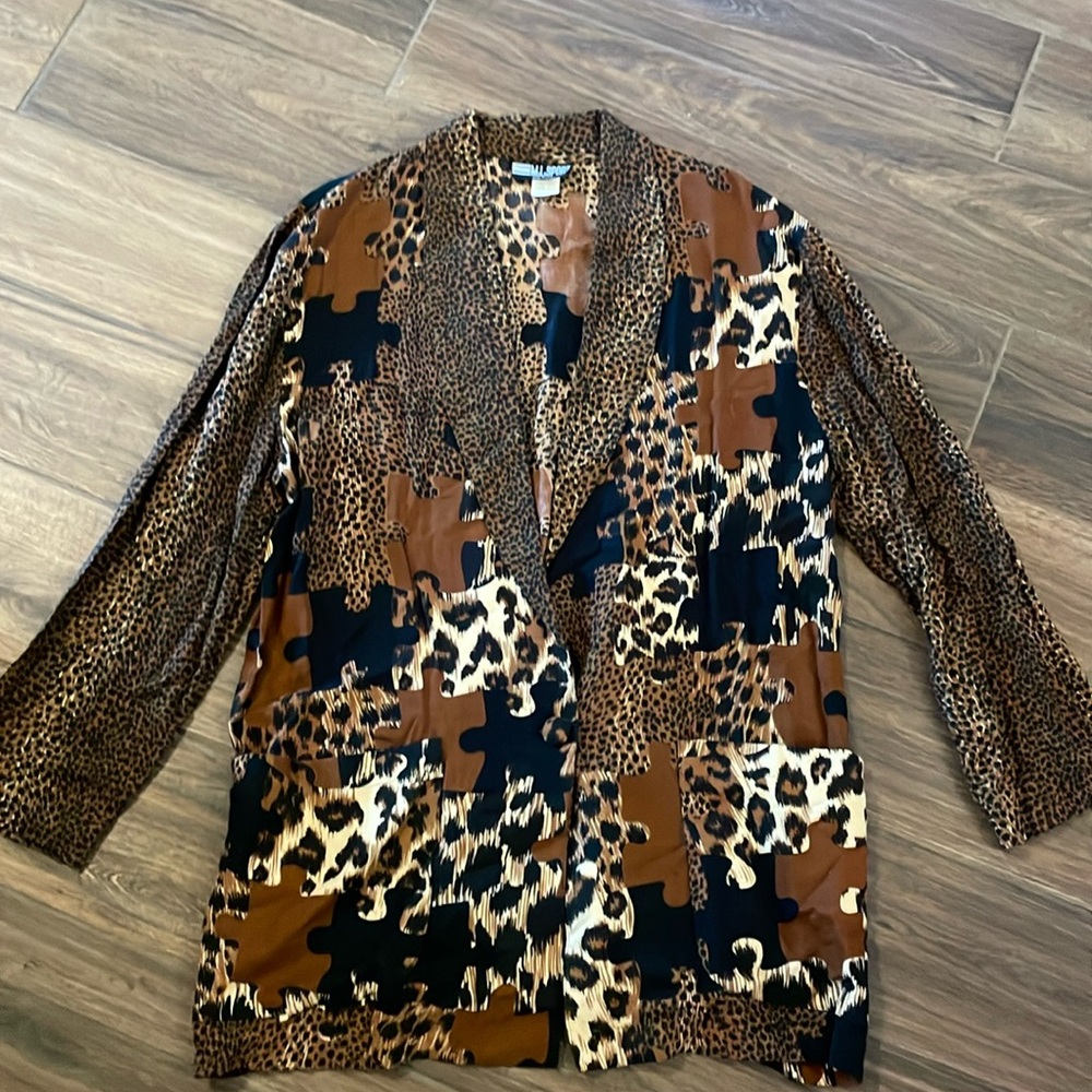 Vintage M.L. Sport Animal Print Puzzle Piece Cardigan Blazer Medium